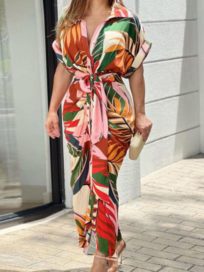 LapelLuxe™ | Women's Printed Midi Cardigan Dress