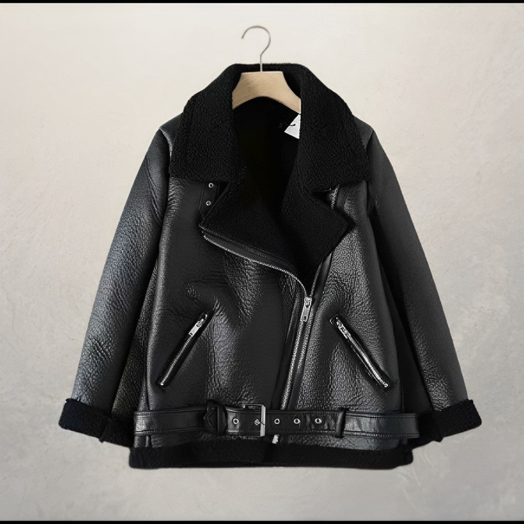 50% OFF | CloudJacket™ | Stylish leather biker jacket with polo collar and belt