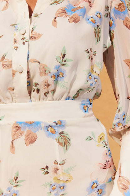 EtherealPetal™ | White Floral Chiffon Charm Notched Dress