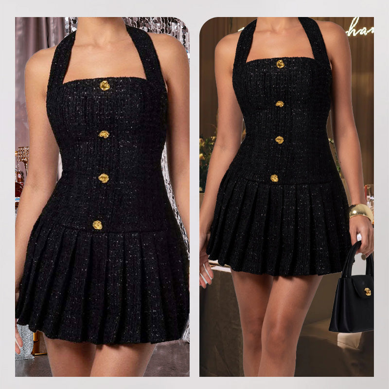 Tweedessa™ – Women's Elegant Tweed Halter Dress