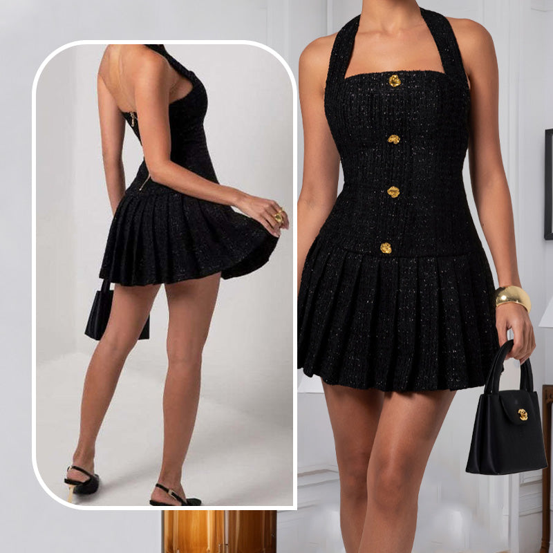 Tweedessa™ – Women's Elegant Tweed Halter Dress