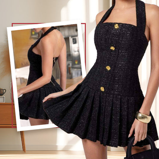 Tweedessa™ – Women's Elegant Tweed Halter Dress