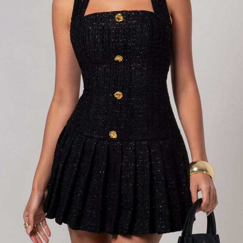 Tweedessa™ – Women's Elegant Tweed Halter Dress