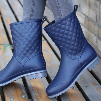 Berta™ | Women's Waterproof Wellington Boots – Mid-cut, non-slip, and stylish checkered